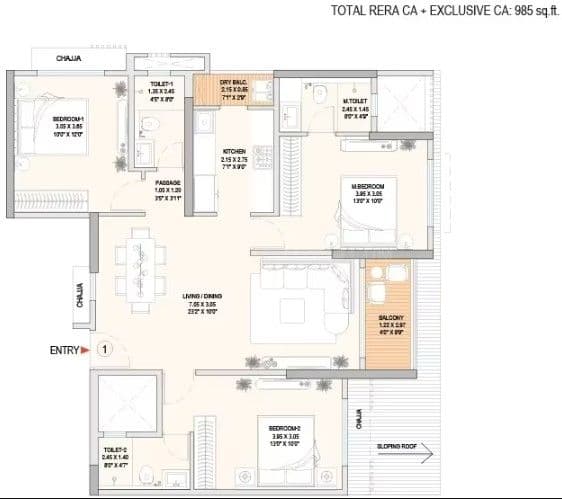 3 BHK Floor Plan